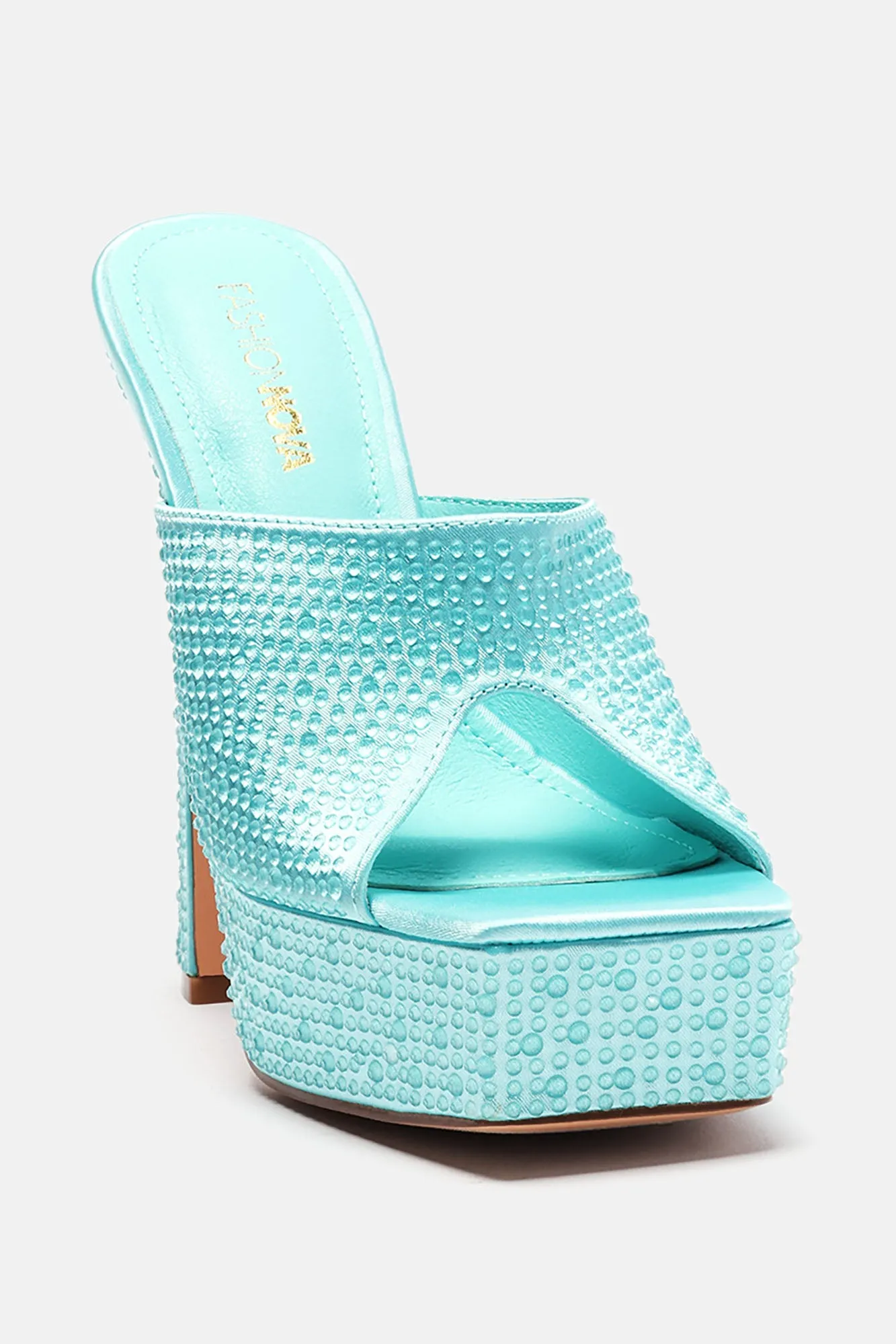 All Eyes On Me Platform Mules - Blue