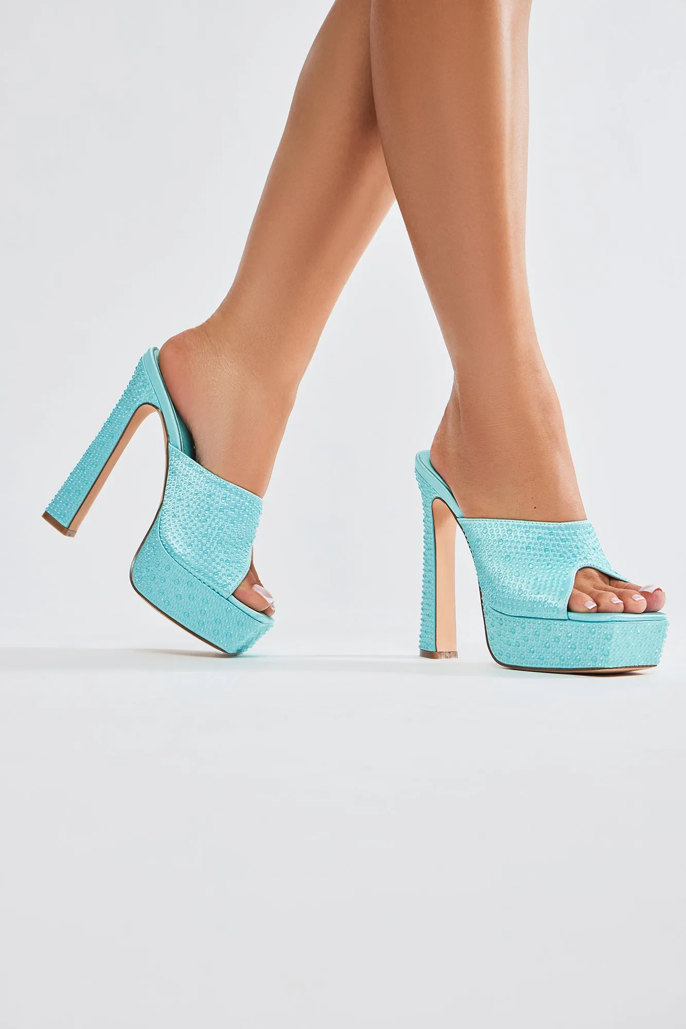 All Eyes On Me Platform Mules - Blue