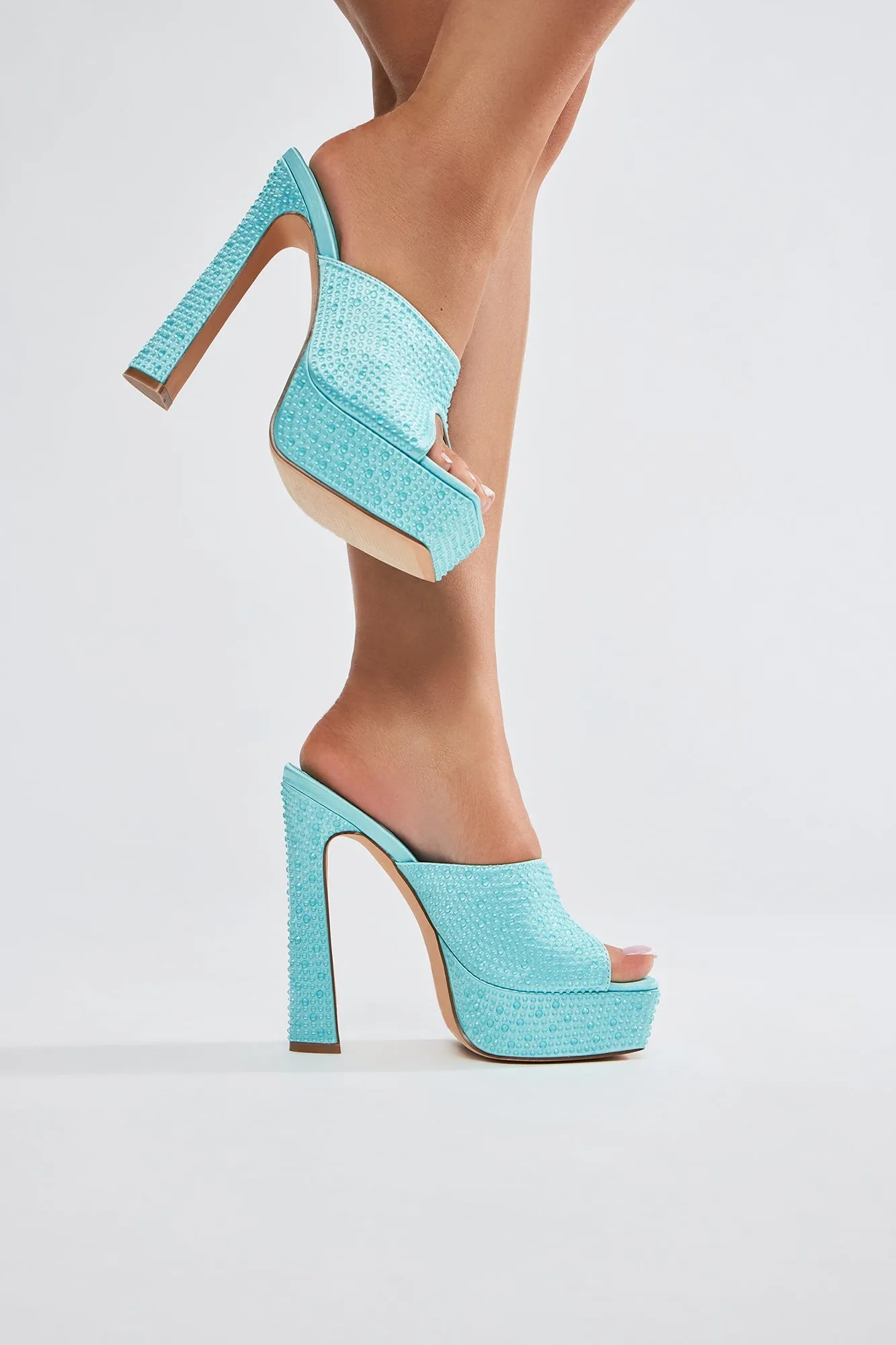All Eyes On Me Platform Mules - Blue