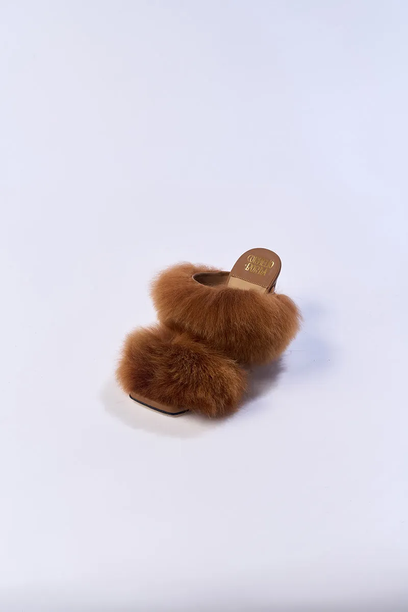 CARLINA CARAMEL ALPACA FUR MULES