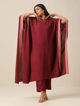 Ruby Wine Slub Texture High Low Kaftan Pant Set
