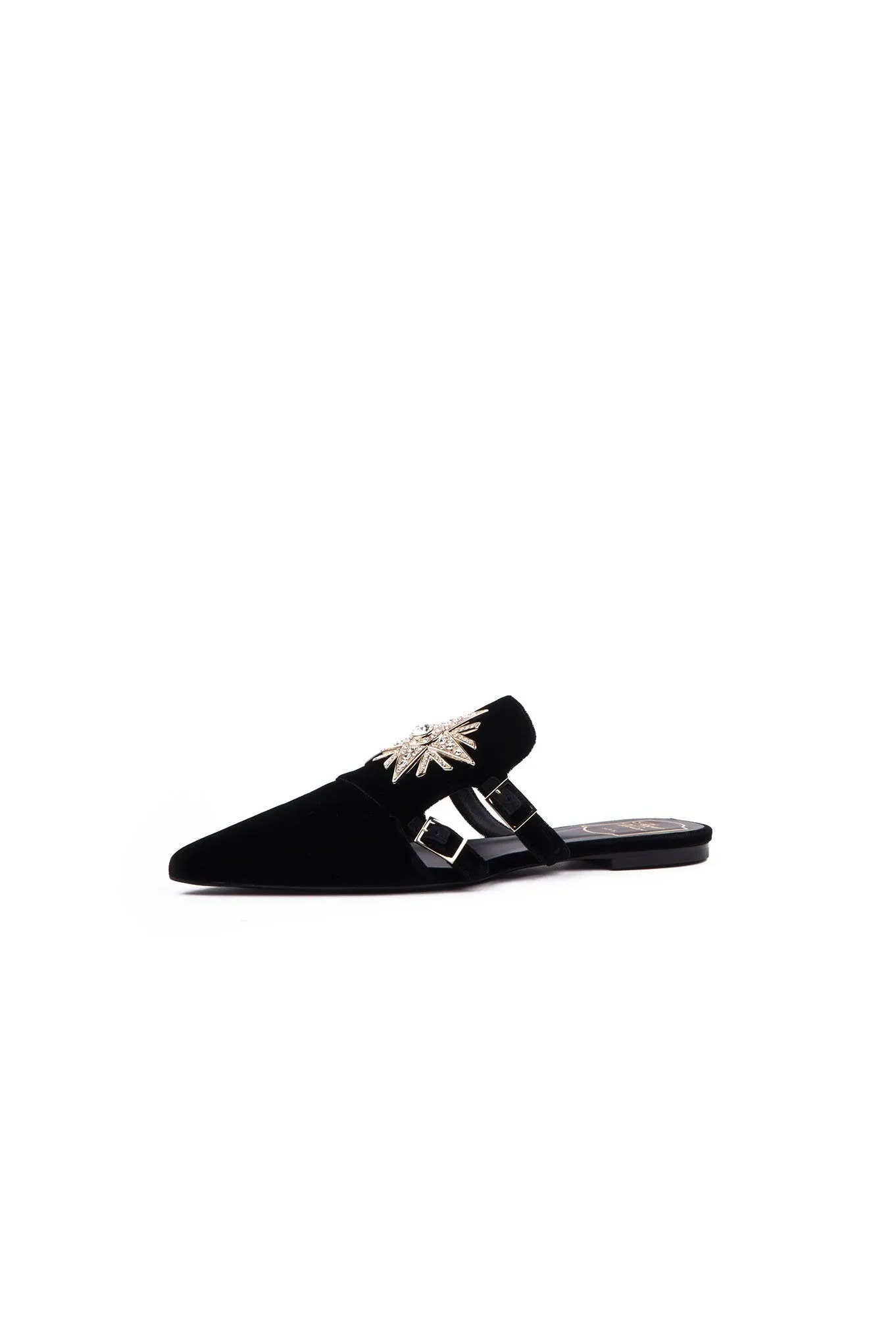 Star Strass Flat Mule - Black