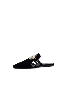 Star Strass Flat Mule - Black