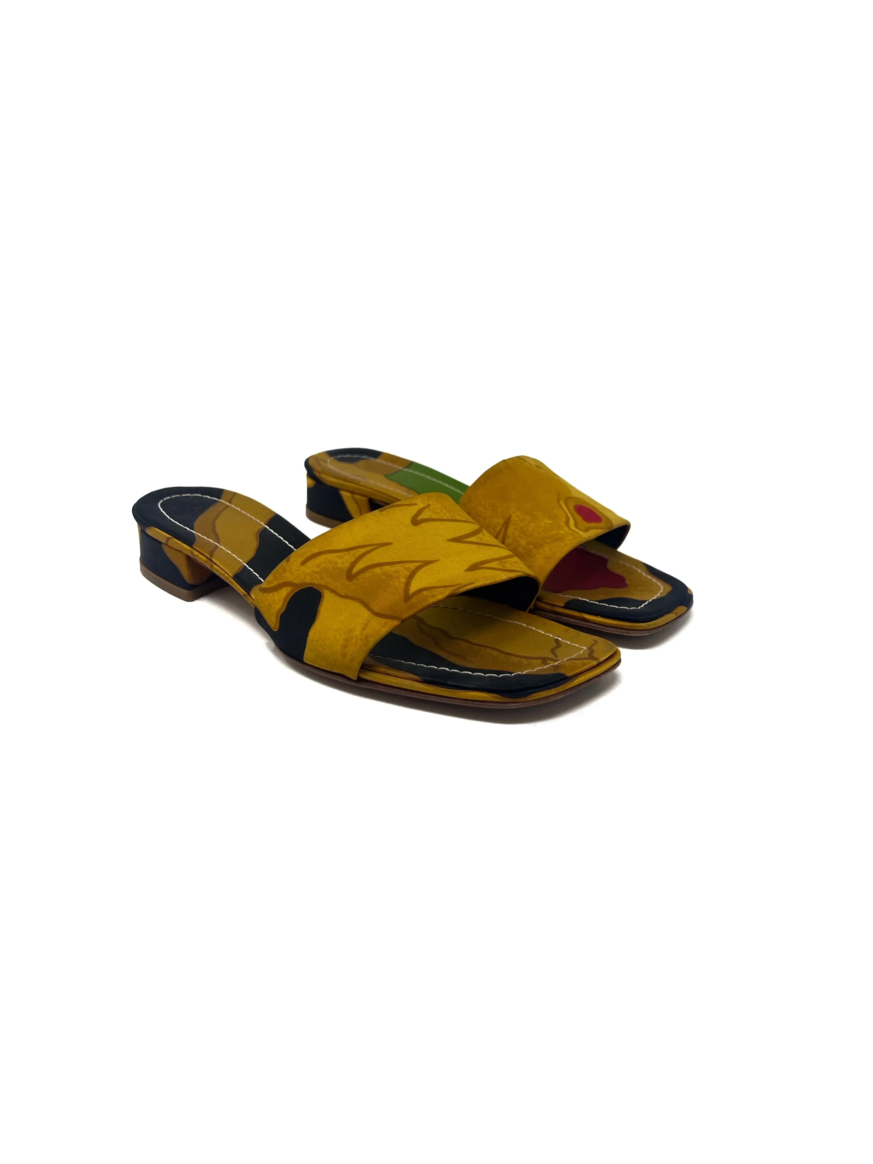 Valentino W Shoe Size 38 'Toile' Satin Printed strap Mules