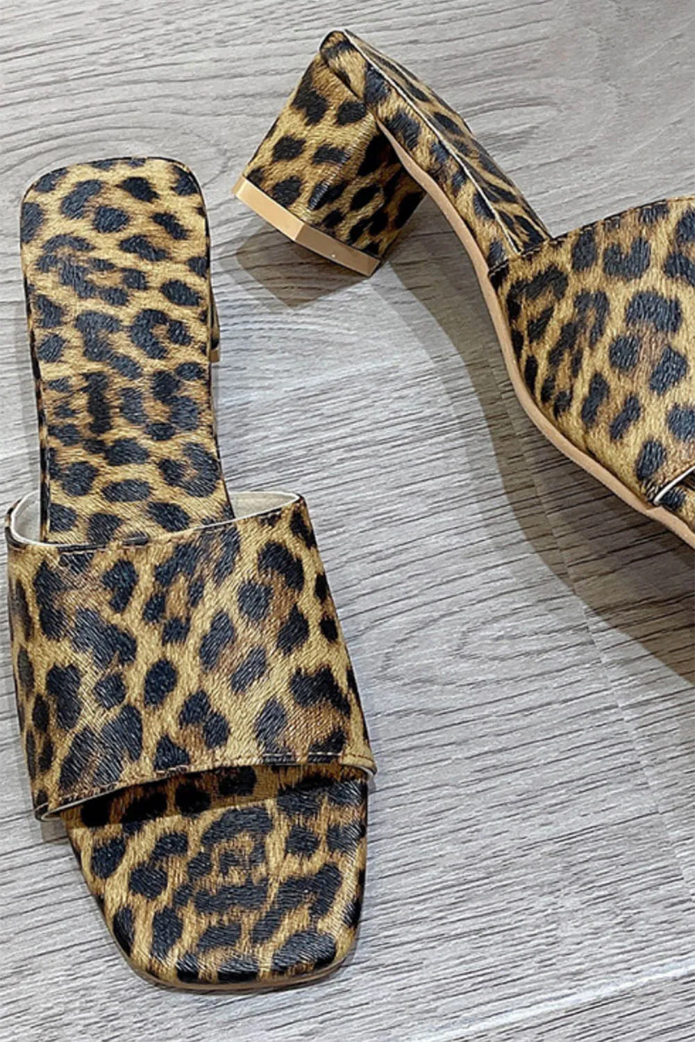 Women's Leopard Print Chunky Heel Sandal Mules